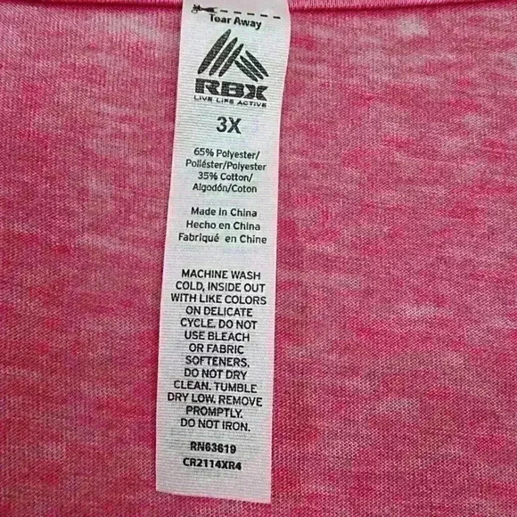 NWT RBX Women's Plus Activewear Short Sleeve Pink Top 3X Workout Exercise - Picture 7 of 7